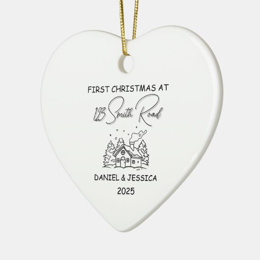 私たちの初めてのクリスマスアットキュートなラインアートクリスマス セラミックオーナメント (左)