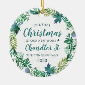 私たちの初めてのクリスマスインニューホームクリスマスリース セラミックオーナメント (正面)