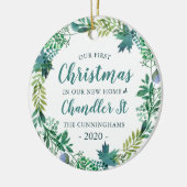私たちの初めてのクリスマスインニューホームクリスマスリース セラミックオーナメント (左)