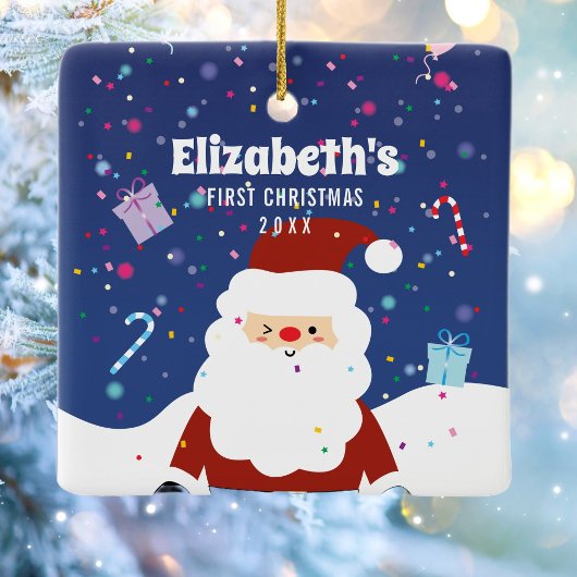私たちの初めてのクリスマスウィンターワンダーランド家族の写真 セラミックオーナメント