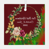 私たちの初めてのクリスマスウォーターカラーグリーンリースカスタム ガラスオーナメント (裏面)