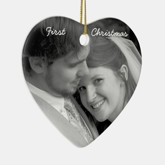 私たちの初めてのクリスマスエイジングダマスク写真オーナメント セラミックオーナメント (右)