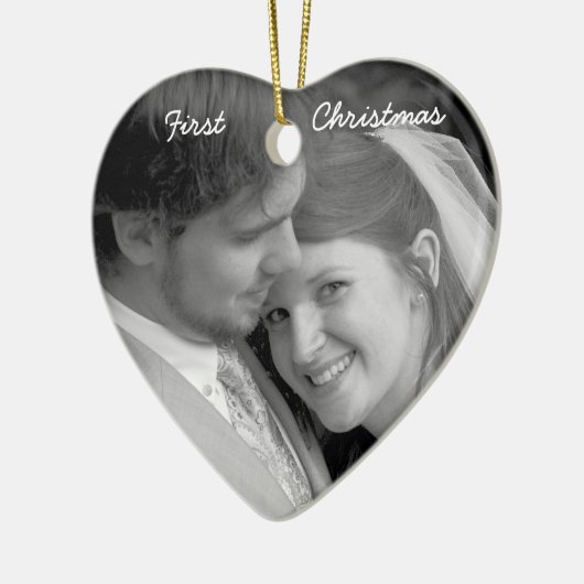 私たちの初めてのクリスマスエイジングダマスク写真オーナメント セラミックオーナメント (左)