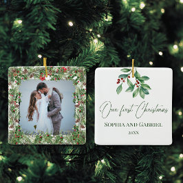 私たちの初めてのクリスマスエレガントな結婚式の新婚 セラミックオーナメント