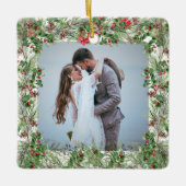 私たちの初めてのクリスマスエレガントな結婚式の新婚 セラミックオーナメント (正面)