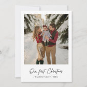 私たちの初めてのクリスマスエレガントのモダン家族の写真 シーズンカード (正面)