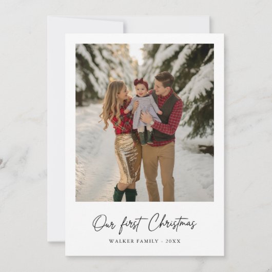 私たちの初めてのクリスマスエレガントのモダン家族の写真 シーズンカード (正面)