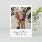 私たちの初めてのクリスマスエレガントのモダン家族の写真 シーズンカード (スタンド正面)