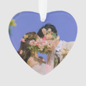 私たちの初めてのクリスマスエレガントバラ金ゴールドカップルの写真 オーナメント (正面)