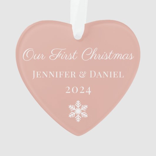 私たちの初めてのクリスマスエレガントバラ金ゴールドカップルの写真 オーナメント (裏面)