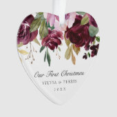 私たちの初めてのクリスマスエレガントプラムフローラ写真 オーナメント (正面)