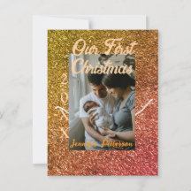 私たちの初めてのクリスマスオレンジ赤グリッター写真年