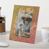 私たちの初めてのクリスマスオレンジ赤グリッター写真年 台座サイン (インサイチュ)