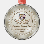 私たちの初めてのクリスマスオーナメント パーソナライズされた メタルオーナメント (正面)