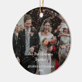 私たちの初めてのクリスマスカスタマイズ、カップルの写真 セラミックオーナメント (左)