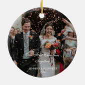 私たちの初めてのクリスマスカスタマイズ、カップルの写真 セラミックオーナメント (裏面)