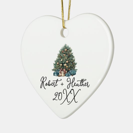 私たちの初めてのクリスマスカスタムのカップル名 セラミックオーナメント (左)