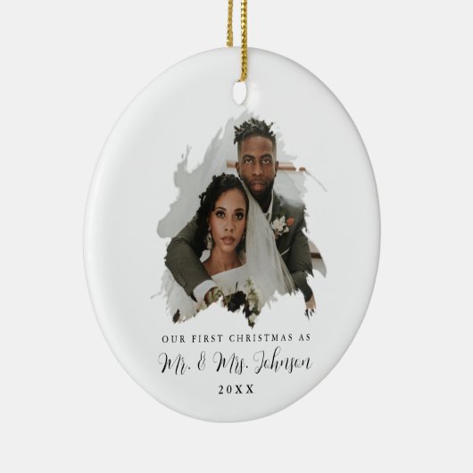 私たちの初めてのクリスマスカスタムウェディングフォトオーナメント セラミックオーナメント (右)