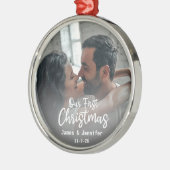 私たちの初めてのクリスマスカスタムカップルの名前と写真 メタルオーナメント (左)