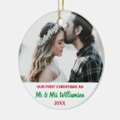 私たちの初めてのクリスマスカスタムフォトカ結婚したーツ セラミックオーナメント (左)