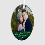 私たちの初めてのクリスマスカップルのフォトグリーン オーナメント (正面)