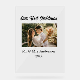 私たちの初めてのクリスマスカップルの写真名Mr & Mrs モダン. アクリルサイン