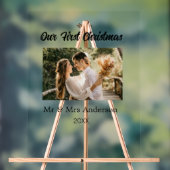 私たちの初めてのクリスマスカップルの写真名Mr & Mrs モダン. アクリルサイン (ニュートラル)