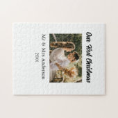 私たちの初めてのクリスマスカップルの写真名Mr & Mrs モダン. ジグソーパズル (横)