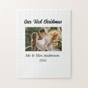 私たちの初めてのクリスマスカップルの写真名Mr & Mrs モダン. ジグソーパズル