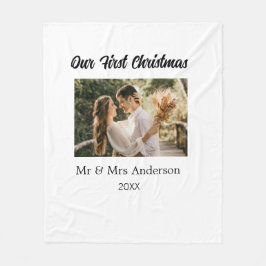 私たちの初めてのクリスマスカップルの写真名Mr & Mrs モダン. フリースブランケット