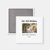 私たちの初めてのクリスマスカップルの写真名Mr & Mrs モダン. マグネット (正面/裏面)