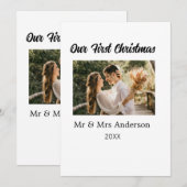 私たちの初めてのクリスマスカップルの写真名Mr & Mrs モダン. 招待状 (正面/裏面)