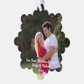 私たちの初めてのクリスマスカップルの写真 オーナメントカード (左)