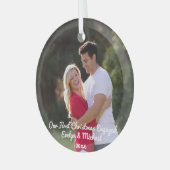 私たちの初めてのクリスマスカップルの写真 ガラスオーナメント (正面左)