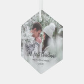 私たちの初めてのクリスマスカップルの写真 ガラスオーナメント (正面左)