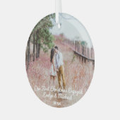 私たちの初めてのクリスマスカップルの写真 ガラスオーナメント (正面左)