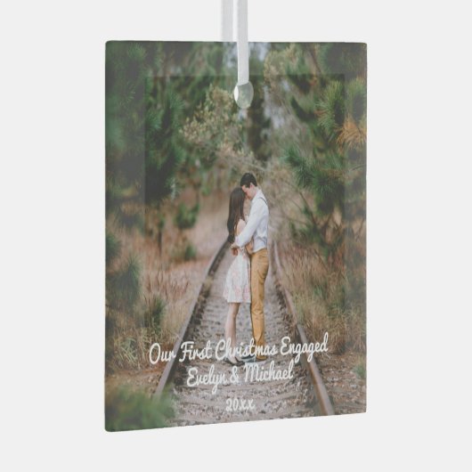 私たちの初めてのクリスマスカップルの写真 ガラスオーナメント (正面右)