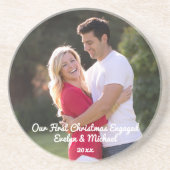私たちの初めてのクリスマスカップルの写真 コースター (正面)