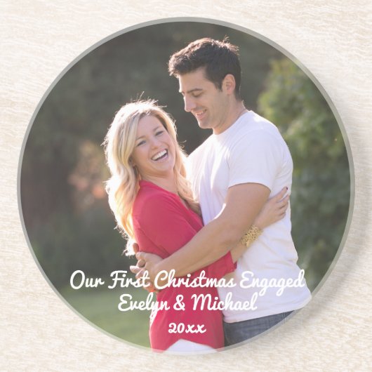 私たちの初めてのクリスマスカップルの写真 コースター (正面)