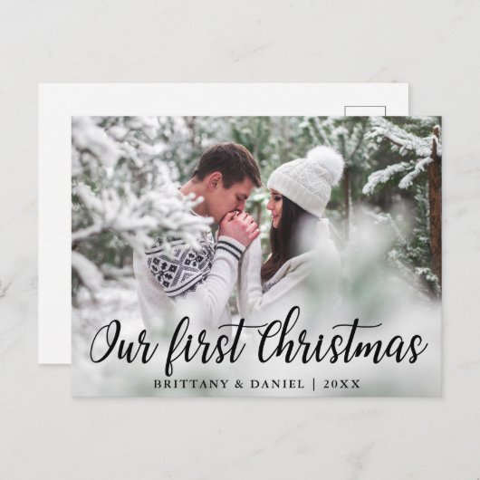 私たちの初めてのクリスマスカップルの写真 ポストカード (正面/裏面)
