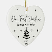 私たちの初めてのクリスマスカップルの名前をカスタムする&写真 セラミックオーナメント (右)