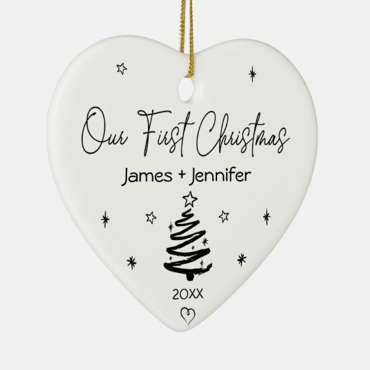 私たちの初めてのクリスマスカップルの名前をカスタムする&写真 セラミックオーナメント (右)