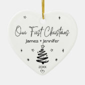 私たちの初めてのクリスマスカップルの名前をカスタムする&写真 セラミックオーナメント (正面)