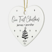 私たちの初めてのクリスマスカップルの名前をカスタムする&写真 セラミックオーナメント (左)