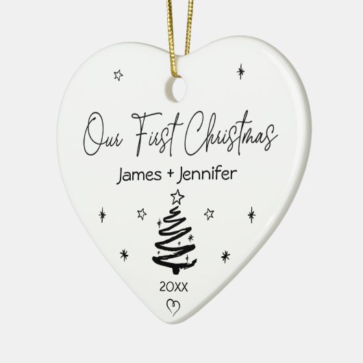 私たちの初めてのクリスマスカップルの名前をカスタムする&写真 セラミックオーナメント (左)