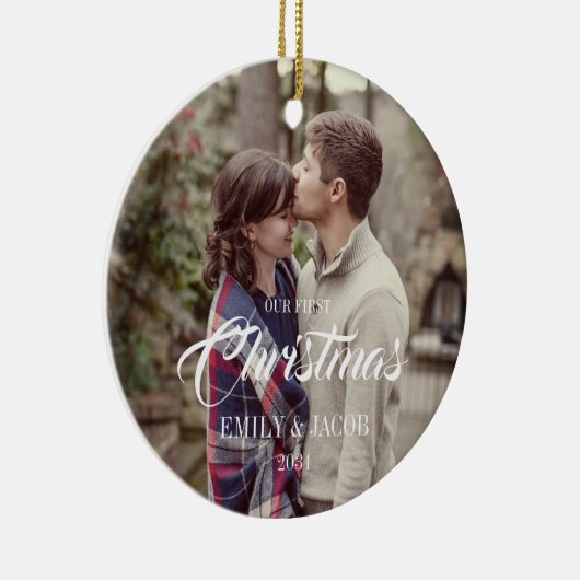 私たちの初めてのクリスマスカップル写真オーナメント セラミックオーナメント (右)