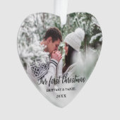 私たちの初めてのクリスマスカップル写真ハートS オーナメント (正面)
