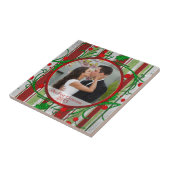 私たちの初めてのクリスマスキャンディストライプケイン写真フレーム タイル (側面)