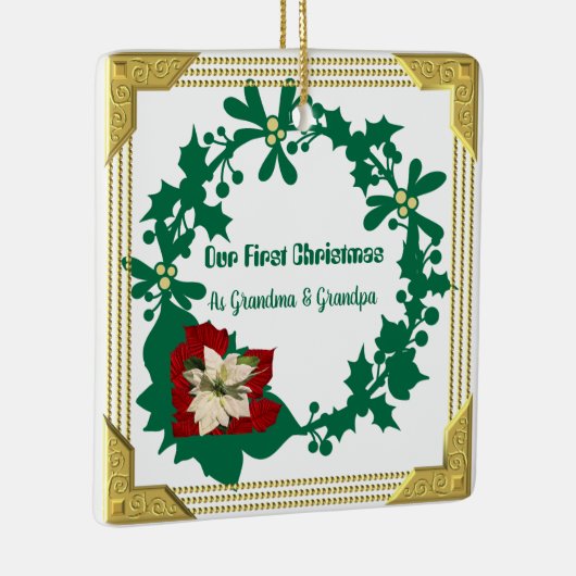 私たちの初めてのクリスマスグランドペアレントホワイトポインセチア セラミックオーナメント (右)