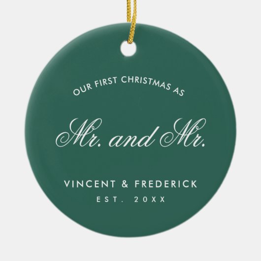 私たちの初めてのクリスマスグリーンゲイ新着写真 セラミックオーナメント (正面)